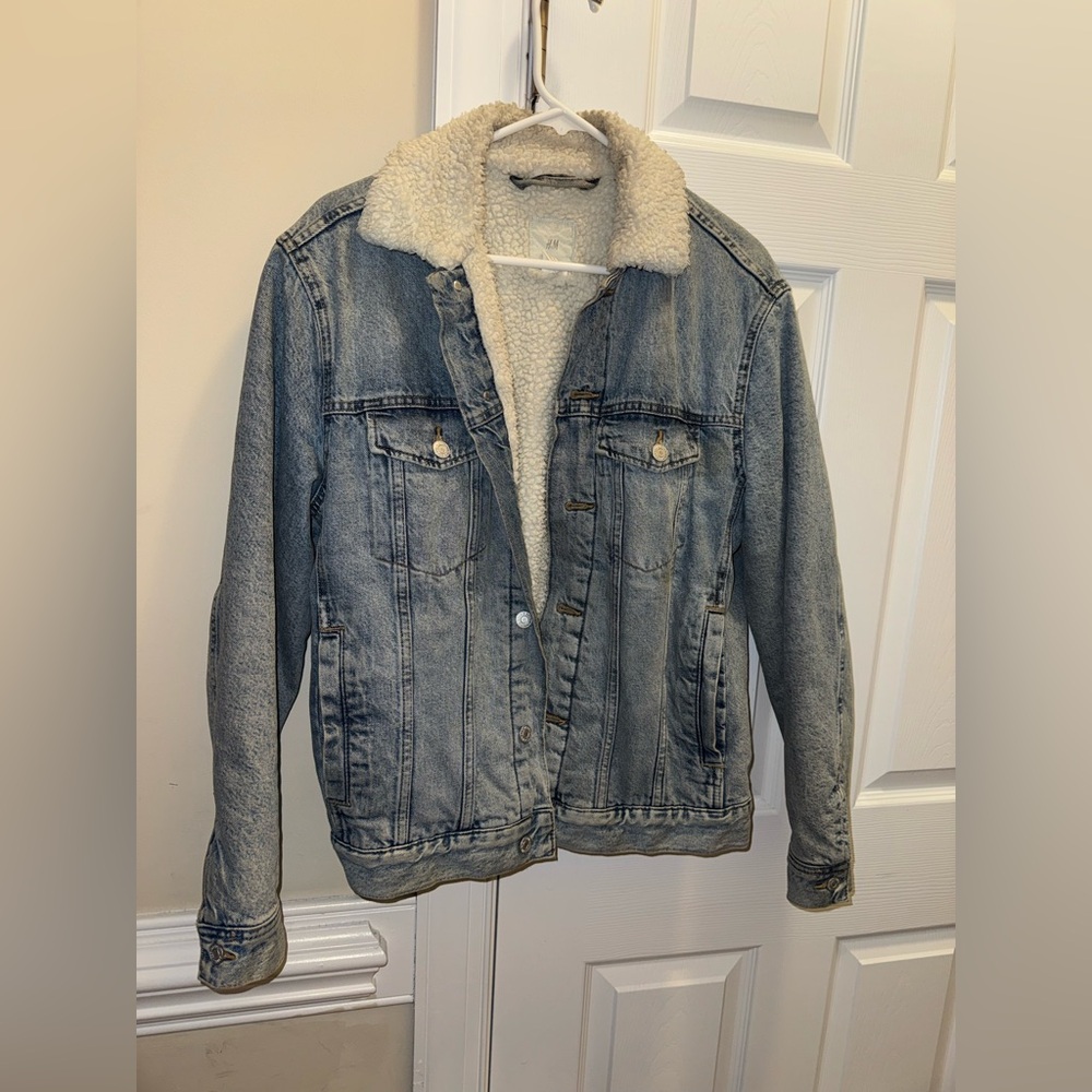 H&M Blue Denim Jacket with White Sherpa